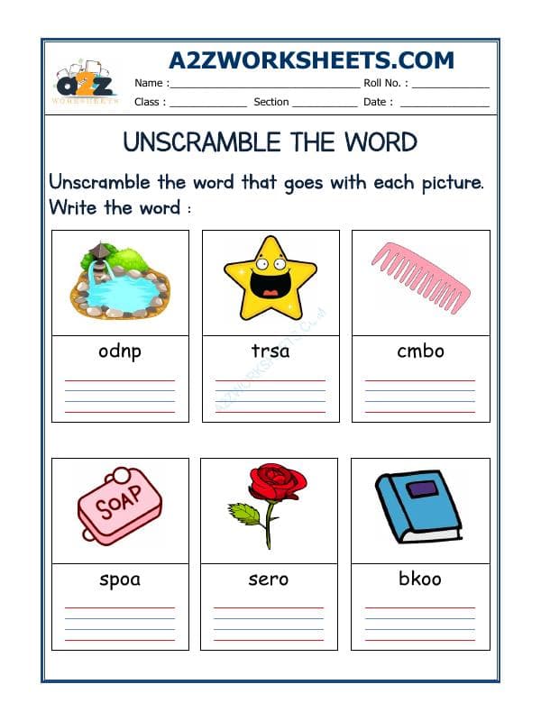 A2ZWorksheets:English-Reading-Unscramble The Word-34