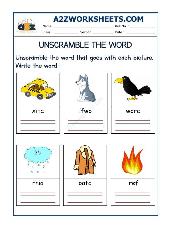 A2ZWorksheets:English-Reading-Unscramble The Word-35