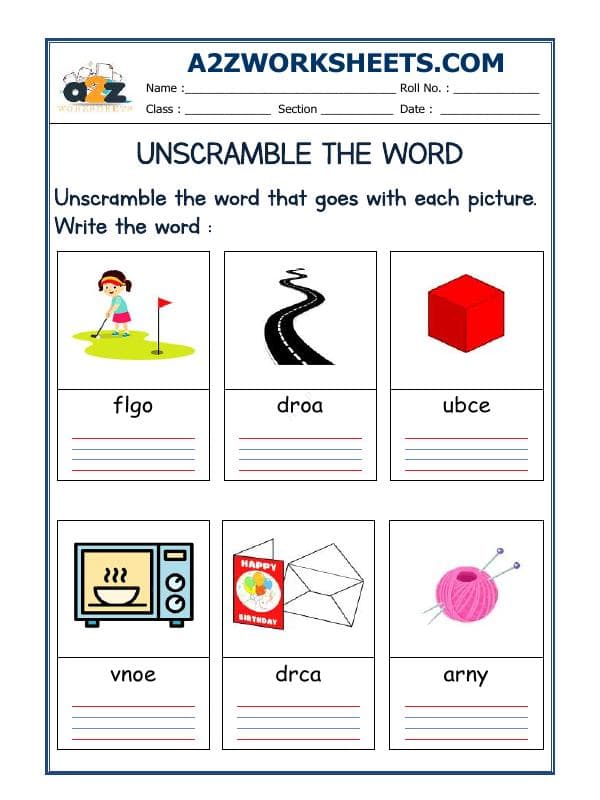A2ZWorksheets:English-Reading-Unscramble The Word-38