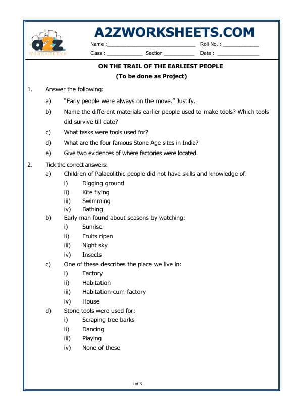 A2ZWorksheets:General Awareness-Our History and Heritage-On The Trial Of The Earliest People-01