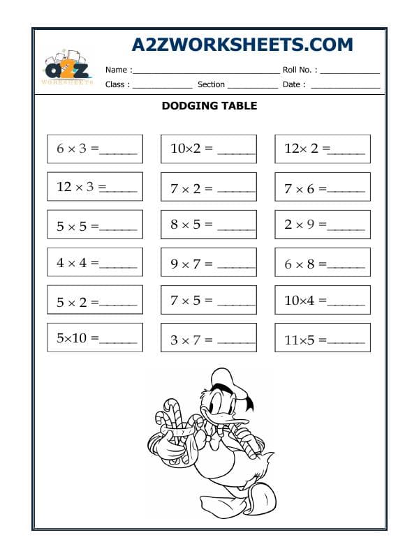 A2ZWorksheets:Maths-Multiplication-Dodging Table