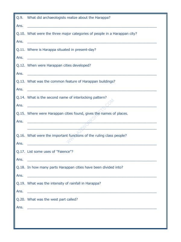 A2ZWorksheets:General Awareness-Our History and Heritage-In The Earliest Cities-01