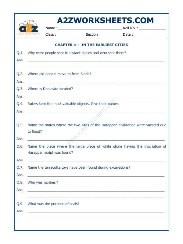 A2ZWorksheets:General Awareness-Our History and Heritage-In The Earliest Cities-03