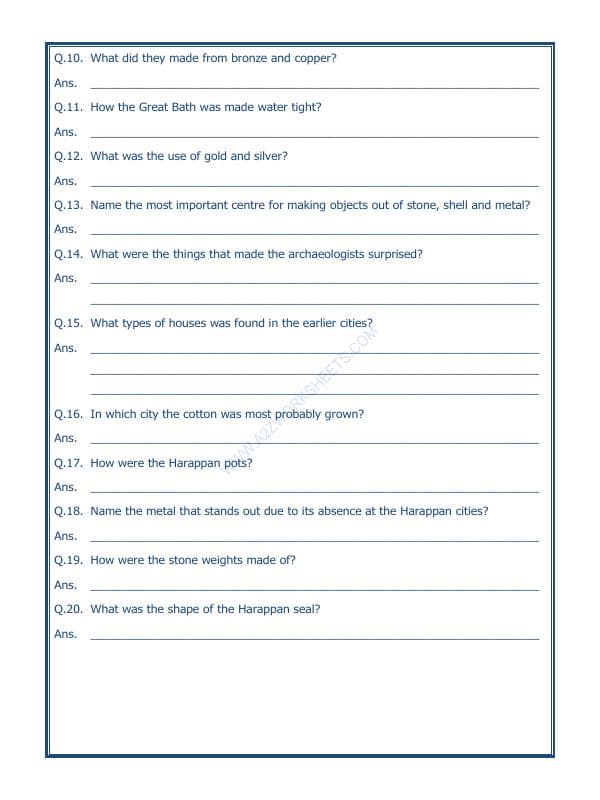 A2ZWorksheets:General Awareness-Our History and Heritage-In The Earliest Cities-03