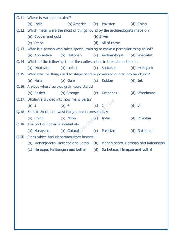 A2ZWorksheets:General Awareness-Our History and Heritage-In The Earliest Cities-05