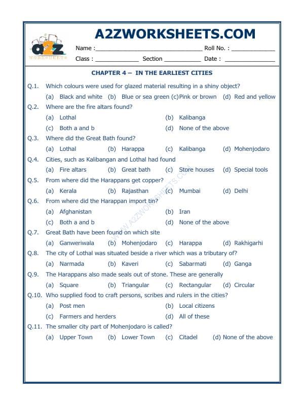 A2ZWorksheets:General Awareness-Our History and Heritage-In The Earliest Cities-06