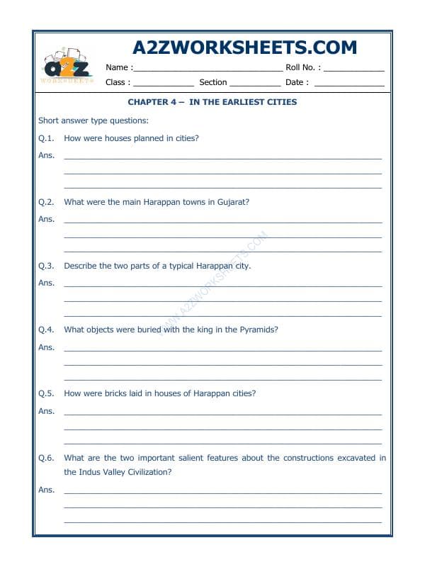 A2ZWorksheets:General Awareness-Our History and Heritage-In The Earliest Cities-07