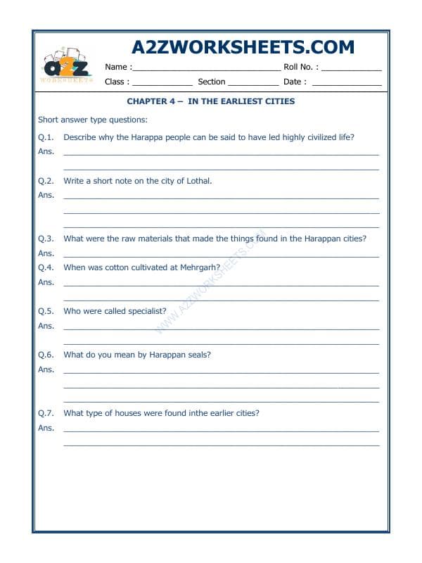 A2ZWorksheets:General Awareness-Our History and Heritage-In The Earliest Cities-08