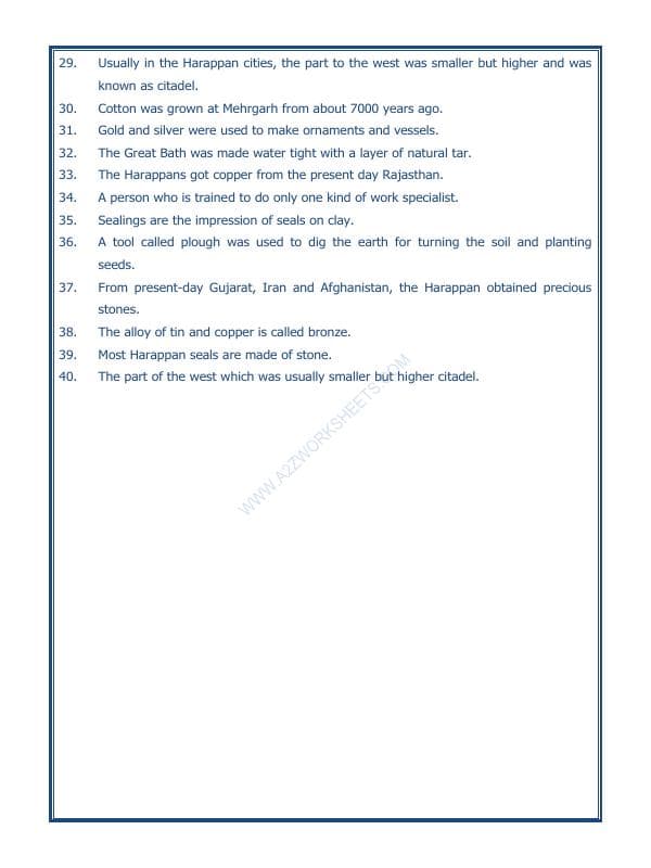 A2ZWorksheets:General Awareness-Our History and Heritage-In The Earliest Cities-09