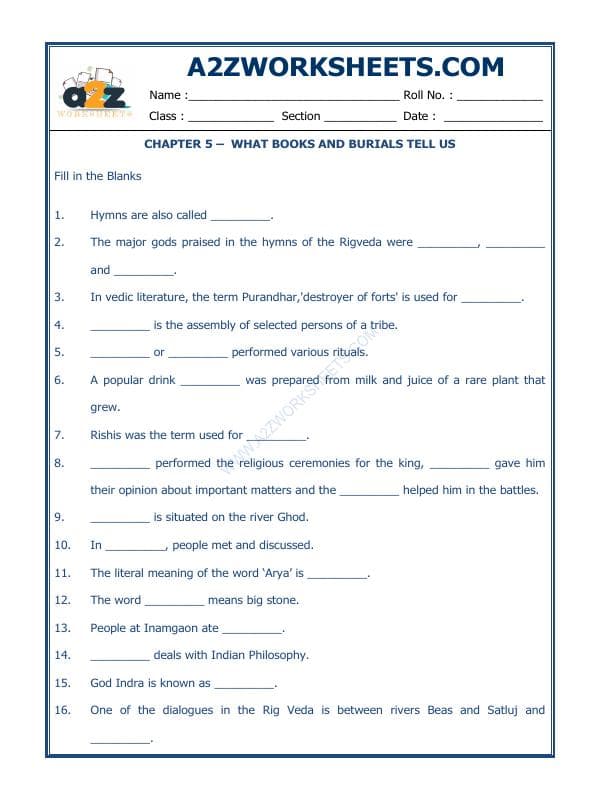 A2ZWorksheets:General Awareness-Our History and Heritage-What Books And Burials Tell Us-12