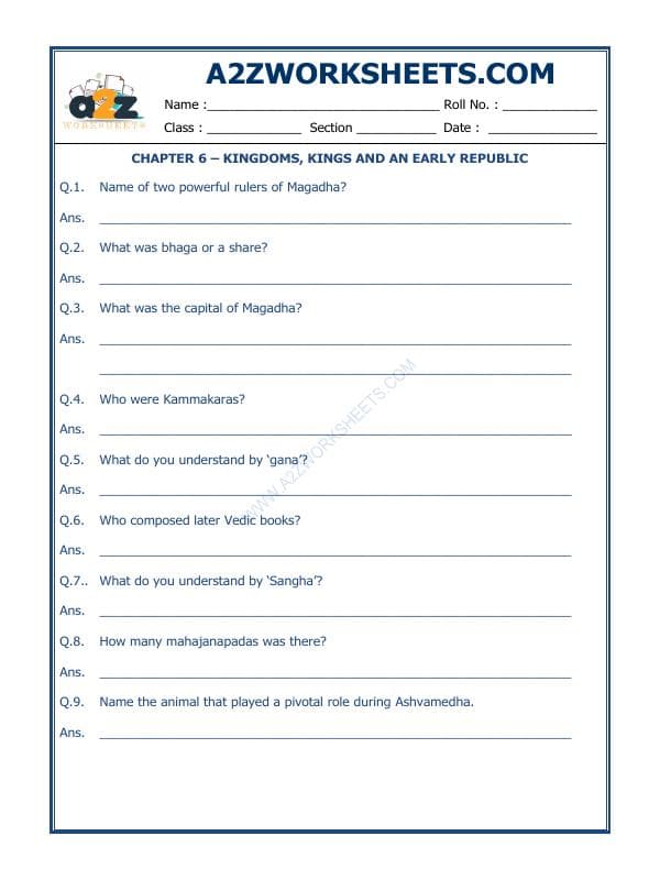 A2ZWorksheets:General Awareness-Our History and Heritage-Kingdoms, Kings And An Early Republic-04