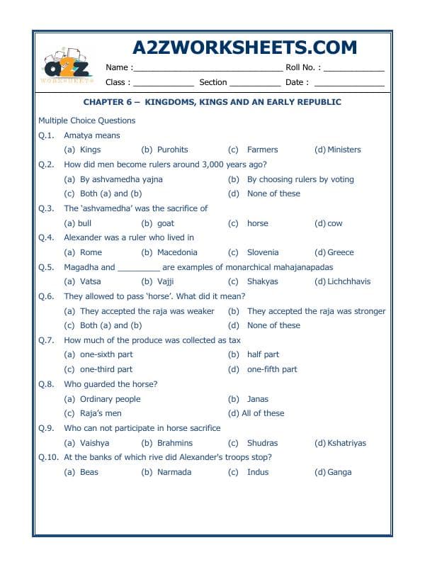 A2ZWorksheets:General Awareness-Our History and Heritage-Kingdoms, Kings And An Early Republic-05