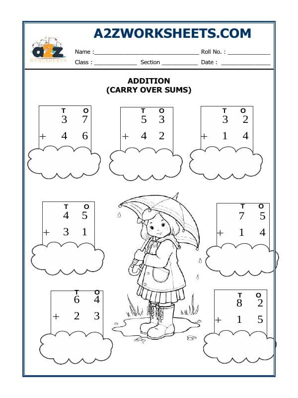 A2ZWorksheets:Maths-Addition-Addition (Carry Over Sums)