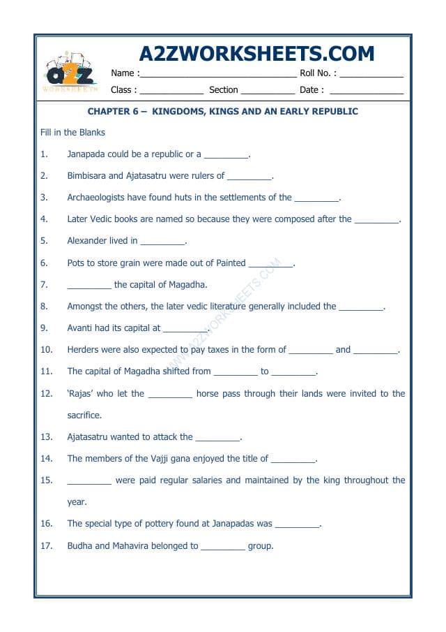 A2ZWorksheets:General Awareness-Our History and Heritage-Kingdoms, Kings And An Early Republic-11