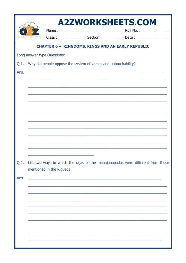 A2ZWorksheets:General Awareness-Our History and Heritage-Kingdoms, Kings And An Early Republic-13