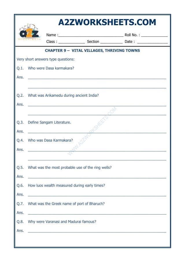 A2ZWorksheets:General Awareness-Our History and Heritage-Vital Villages, Thriving Towns-03