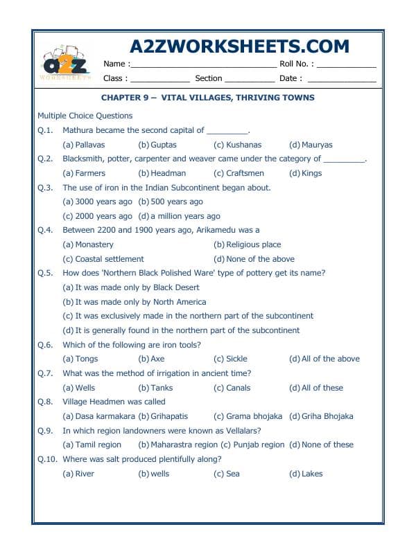 A2ZWorksheets:General Awareness-Our History and Heritage-Vital Villages, Thriving Towns-05