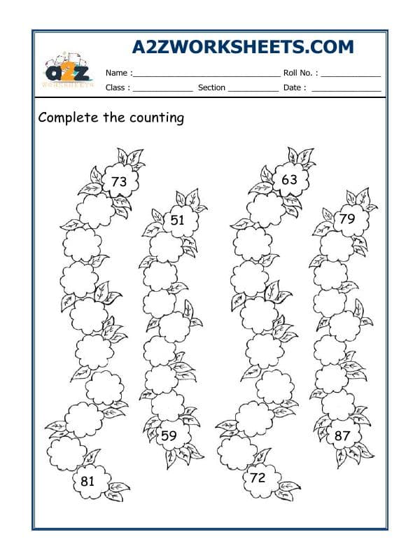 A2ZWorksheets:Maths-Numbers-Counting (Complete The Counting)