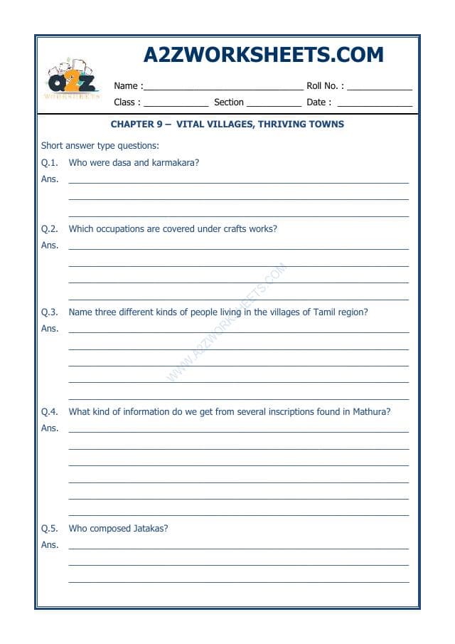 A2ZWorksheets:General Awareness-Our History and Heritage-Vital Villages, Thriving Towns-10
