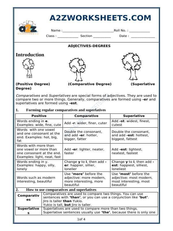A2ZWorksheets:English-Grammar-Adjectives