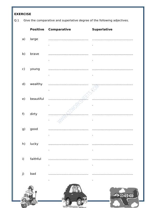 A2ZWorksheets:English-Grammar-Adjectives