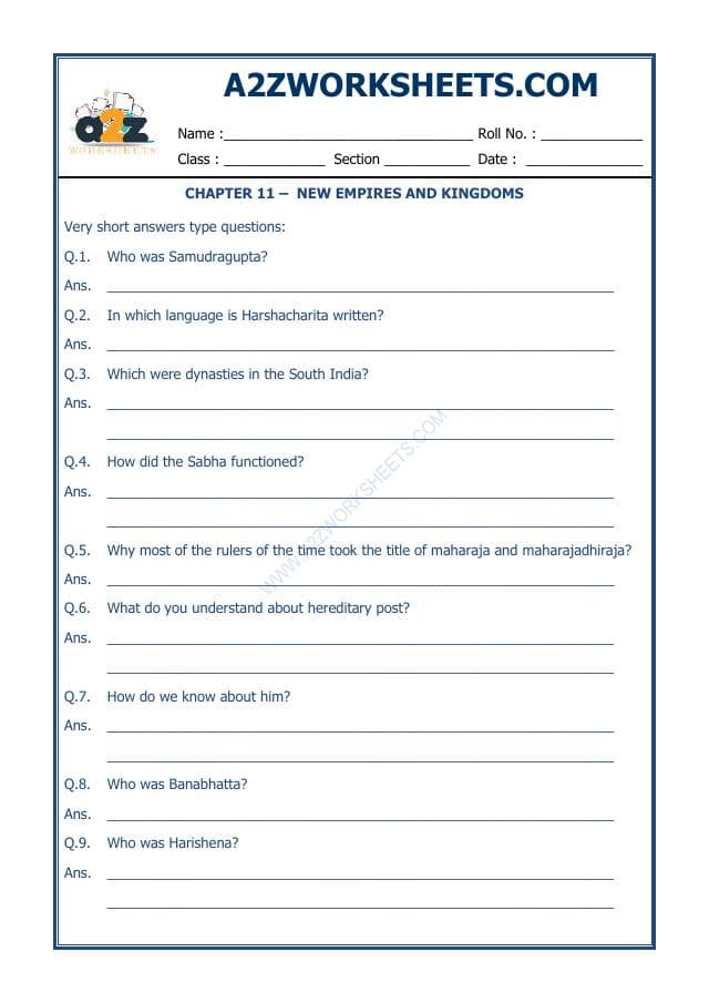 A2ZWorksheets:General Awareness-Our History and Heritage-New Empires And Kingdoms-01