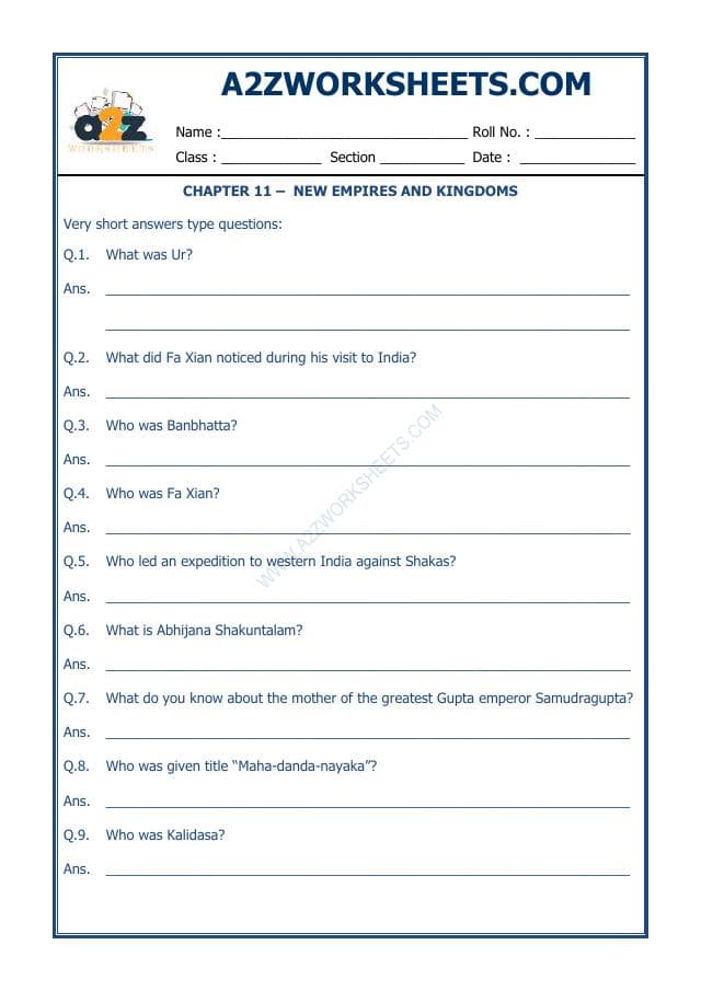 A2ZWorksheets:General Awareness-Our History and Heritage-New Empires And Kingdoms-04