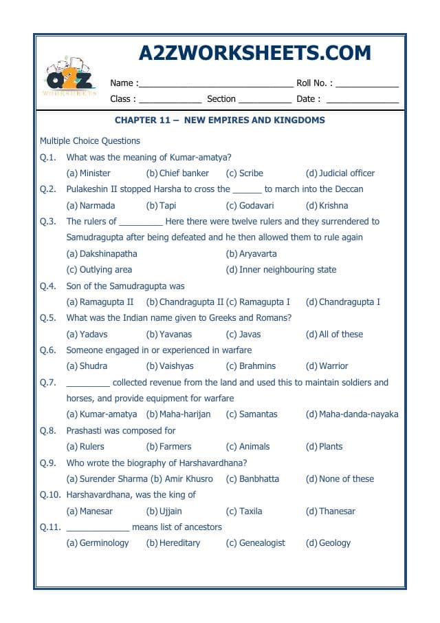 A2ZWorksheets:General Awareness-Our History and Heritage-New Empires And Kingdoms-07