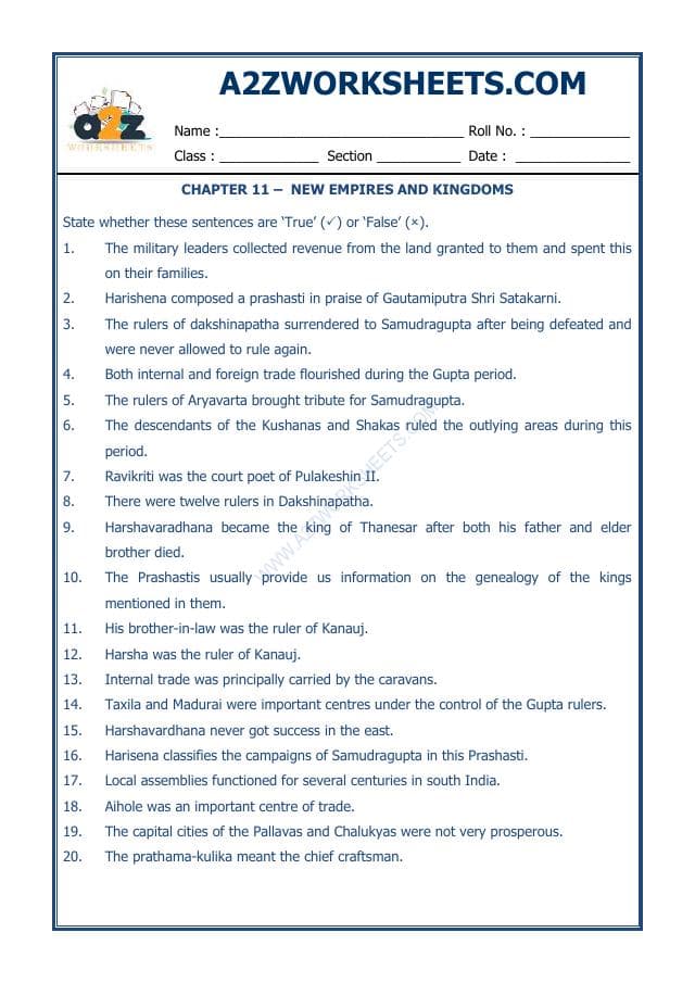 A2ZWorksheets:General Awareness-Our History and Heritage-New Empires And Kingdoms-08