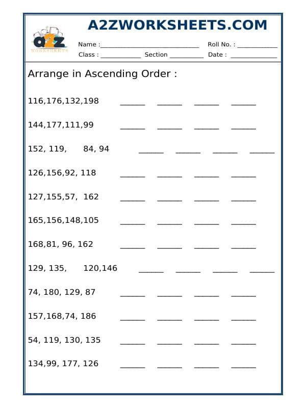 A2ZWorksheets:Maths-Numbers-Descending Order