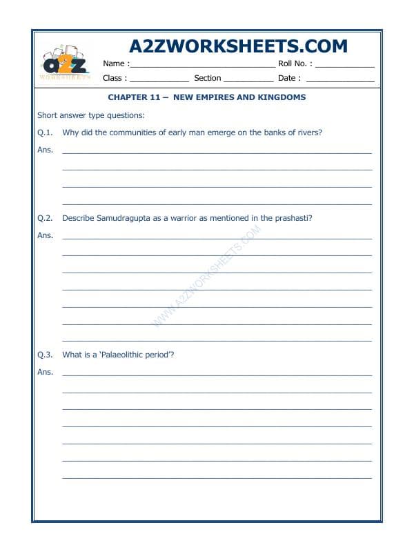 A2ZWorksheets:General Awareness-Our History and Heritage-New Empires And Kingdoms-12