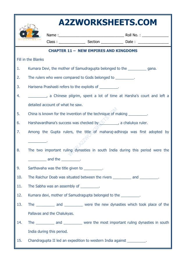A2ZWorksheets:General Awareness-Our History and Heritage-New Empires And Kingdoms-13