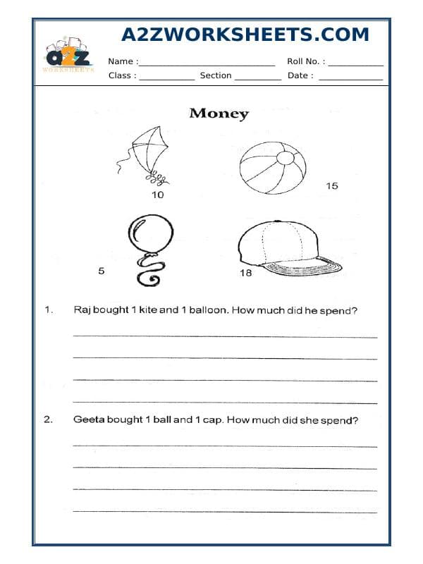 A2ZWorksheets:Maths-Money-Money