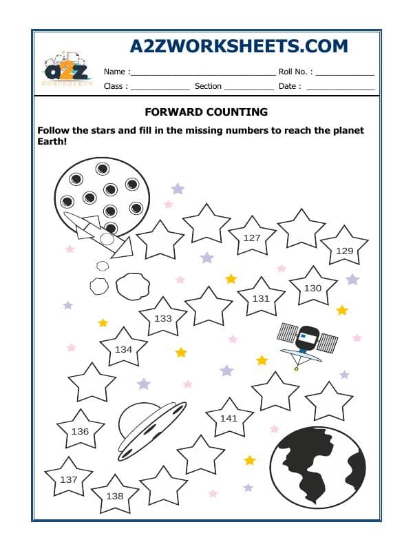 A2ZWorksheets:Maths-Numbers-Forward Counting