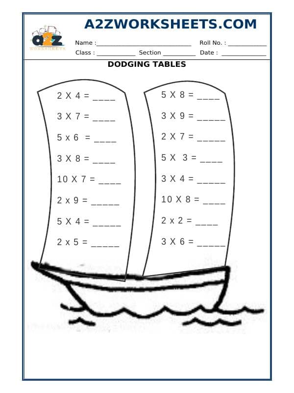 A2ZWorksheets:Maths-Multiplication-Dodging Tables