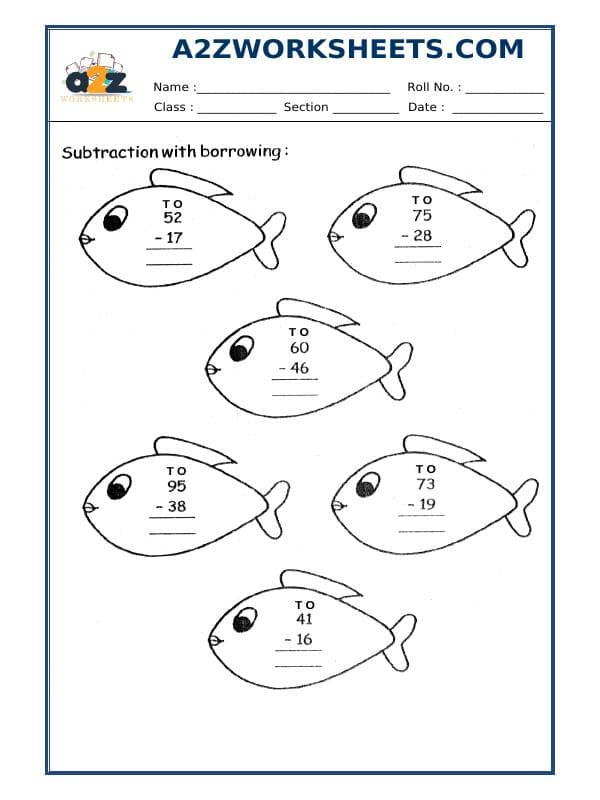 A2ZWorksheets:Maths-Subtraction-Subtraction With Borrowing