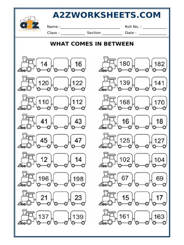 A2ZWorksheets:Maths-Numbers-What Comes In Between