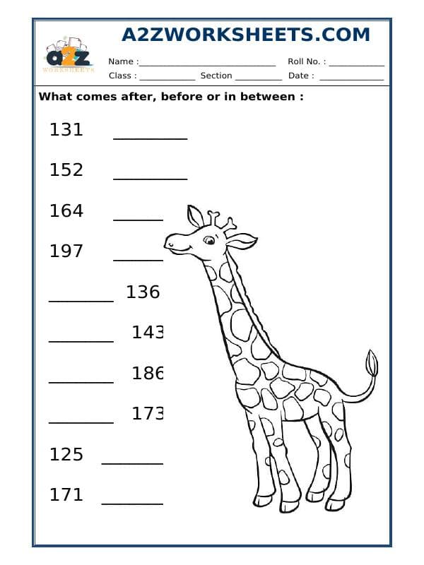 A2ZWorksheets:Maths-Numbers-What Comes After, Before Or In Between