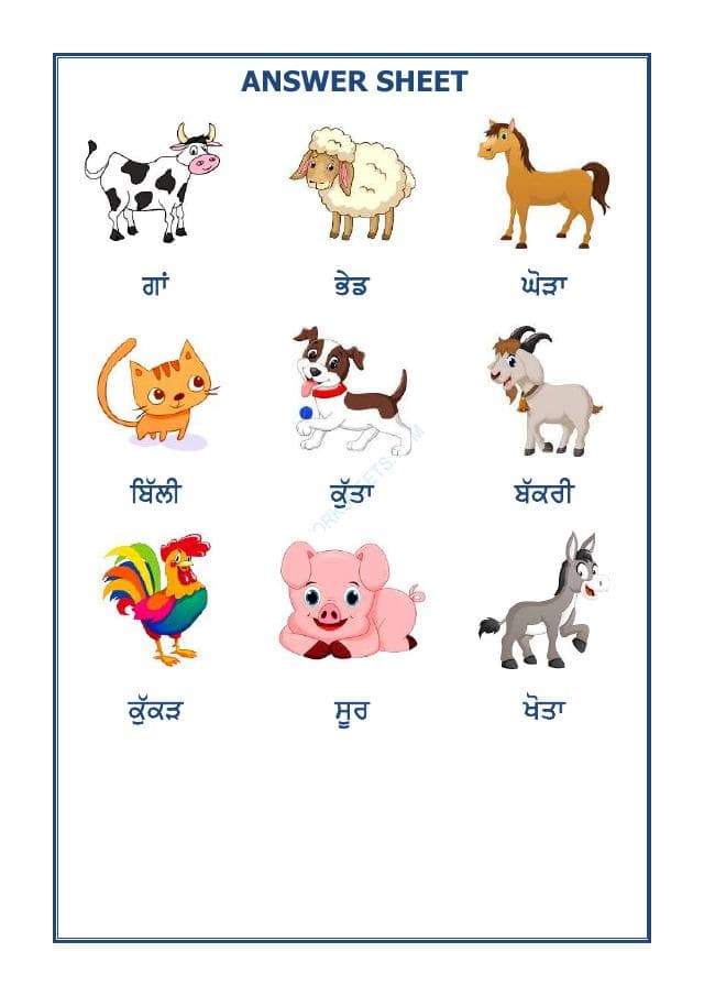 A2ZWorksheets:Language-Punjabi-Punjabi Worksheet- Pet Animals Name