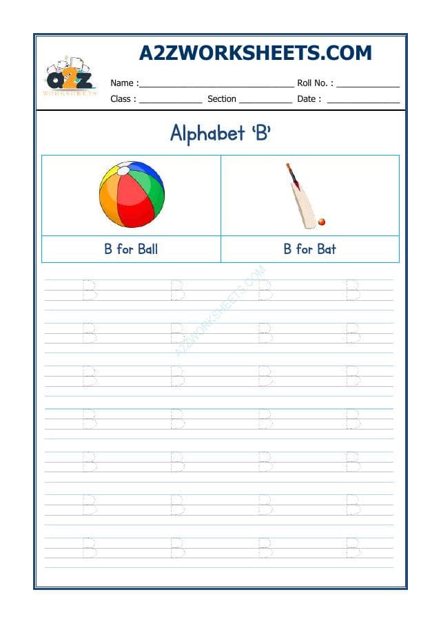 A2ZWorksheets:English-Writing-English Alphabet 'B'