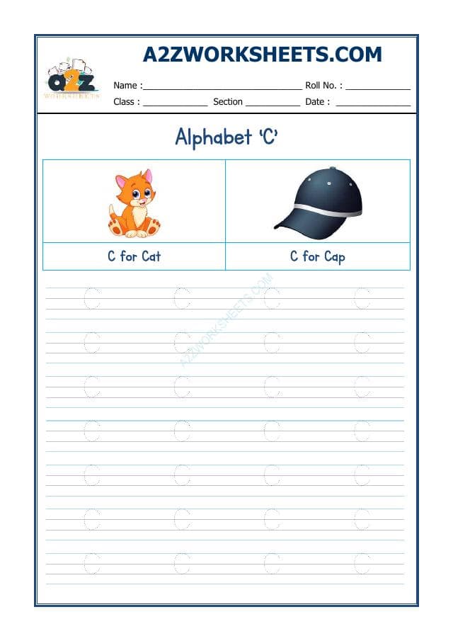 A2ZWorksheets:English-Writing-English Alphabet 'C'