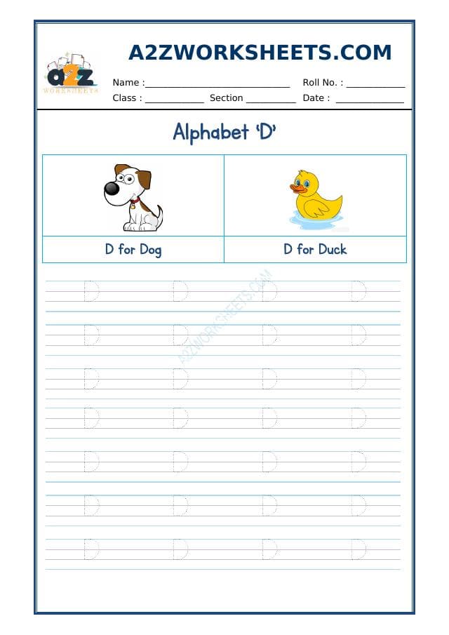 A2ZWorksheets:English-Writing-English Alphabet 'D'