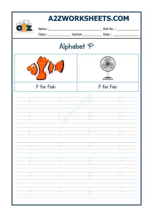 A2ZWorksheets:English-Writing-English Alphabet 'F'