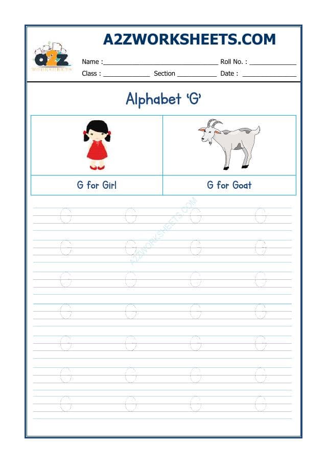 A2ZWorksheets:English-Writing-English Alphabet 'G'