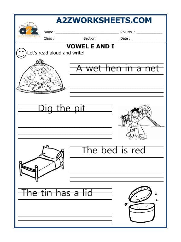 A2ZWorksheets:English-Grammar-Vowel E And I