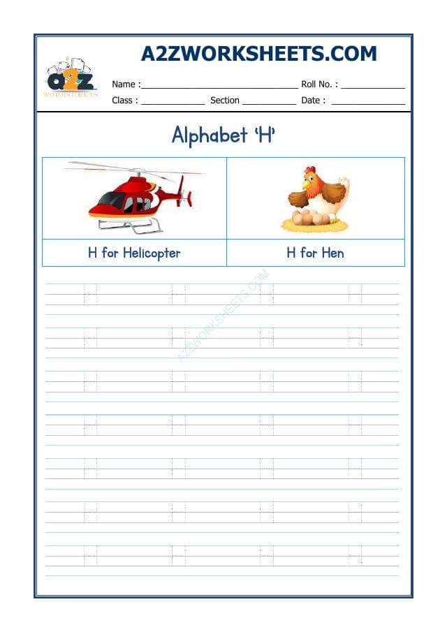 A2ZWorksheets:English-Writing-English Alphabet 'H'