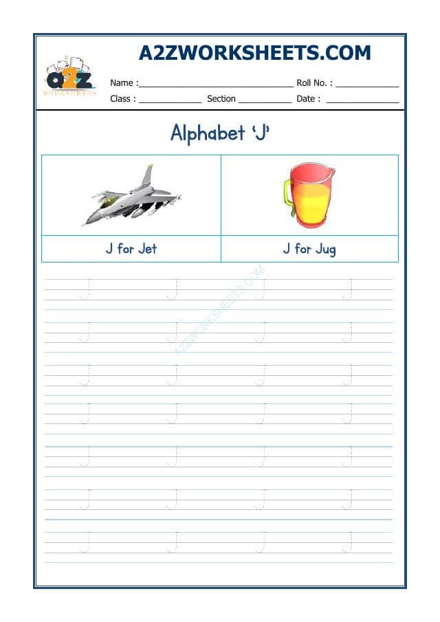 A2ZWorksheets:English-Writing-English Alphabet 'J'