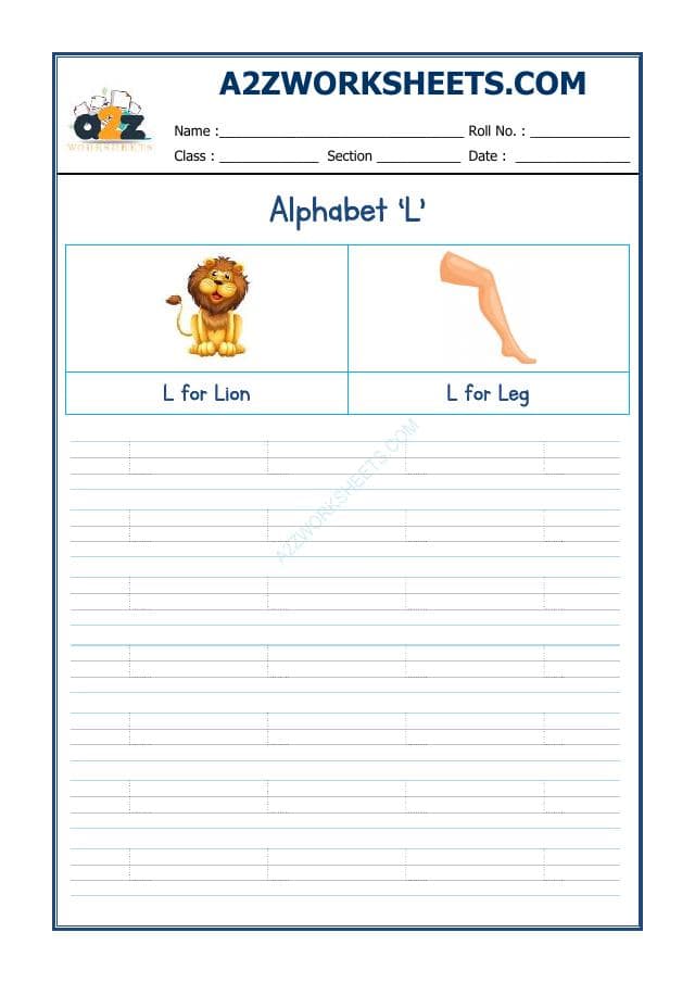 A2ZWorksheets:English-Writing-English Alphabet 'L'