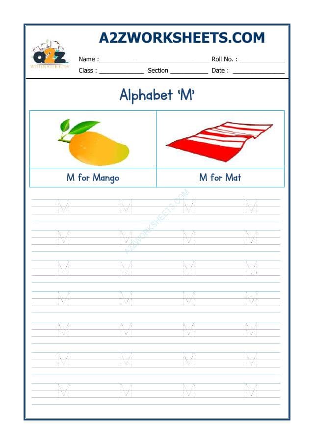 A2ZWorksheets:English-Writing-English Alphabet 'M'