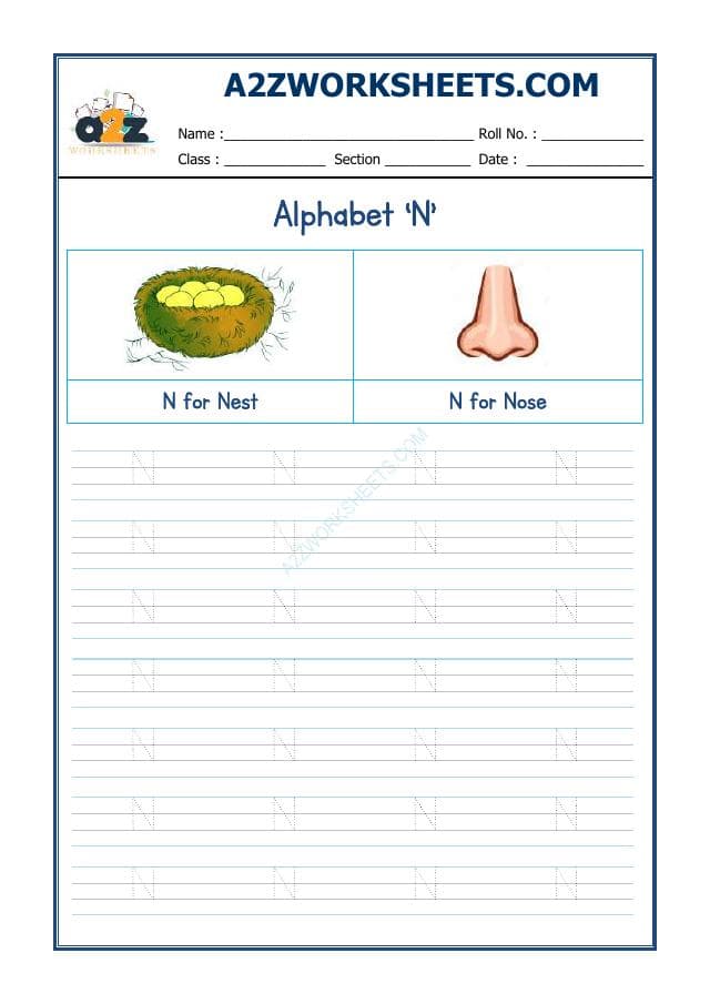 A2ZWorksheets:English-Writing-English Alphabet 'N'